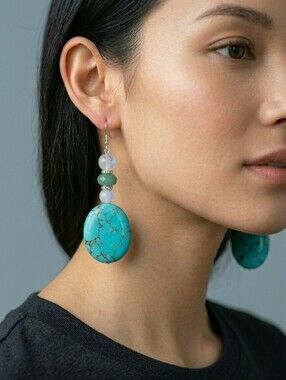 BIG Turquoise Emerald Opalite Silver Earrings